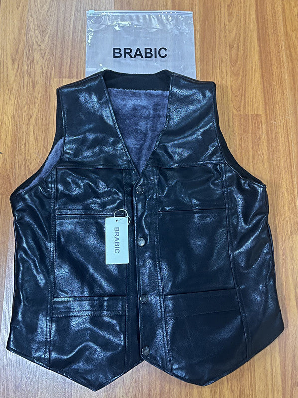 BRABIC Leather vests Lace-Up Side Motorcycle Leather Vest With Concealed Carry